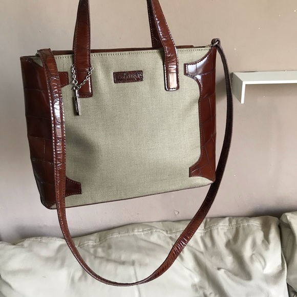 SOLD Cole Haan Canva Brown Croc Leather Shoulder - Picture 3 of 8